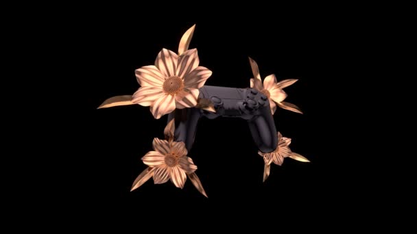 操纵杆和金色花朵 美丽的抽象背景 3D动画 — 图库视频影像