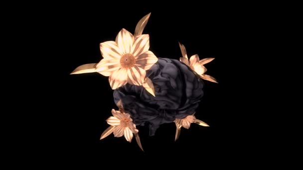 Hersenen Gouden Bloemen Prachtige Abstracte Achtergrond Animatie — Stockvideo