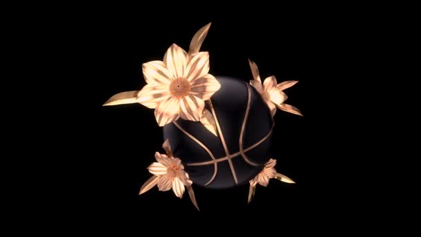 Basketball Und Goldene Blumen Schöner Abstrakter Hintergrund Animation — Stockvideo