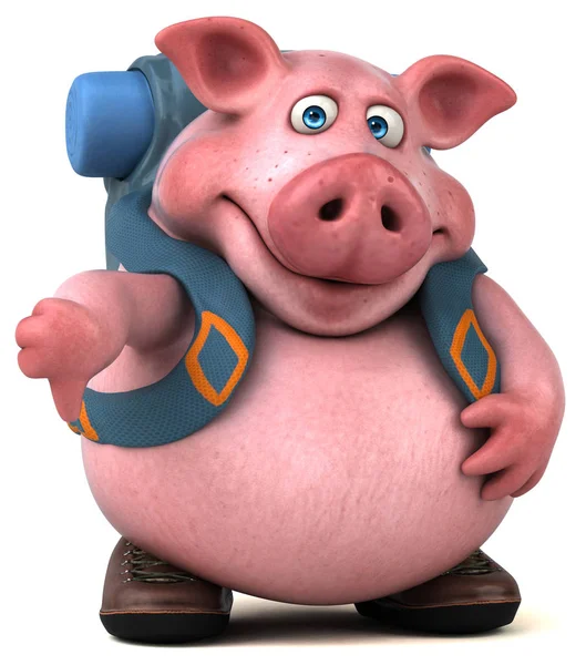 Divertido Personaje Dibujos Animados Mochilero Cerdo —  Fotos de Stock