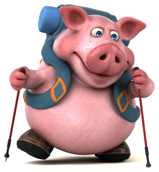 Personagem Divertido Dos Desenhos Animados Porco Mochileiro — Fotografia de Stock