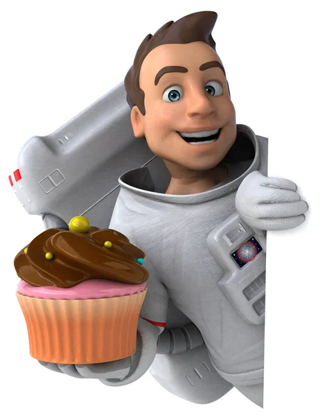 Fun Astronaut Mit Cupcake Illustration — Stockfoto