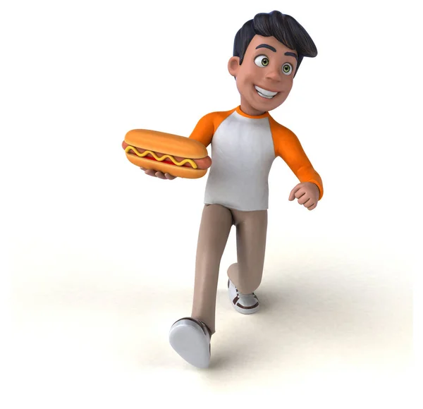 Fun Cartoon Asian Teenager Hotdog — Stock Photo, Image