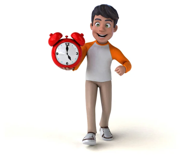 Spaß Cartoon Asiatische Teenager Mit Uhr — Stockfoto