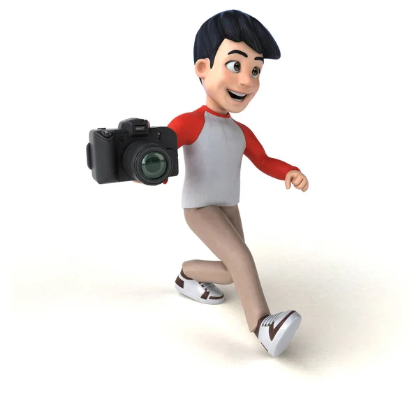 有趣3D亚洲青少年与漫画风格与相机3D说明 — 图库照片