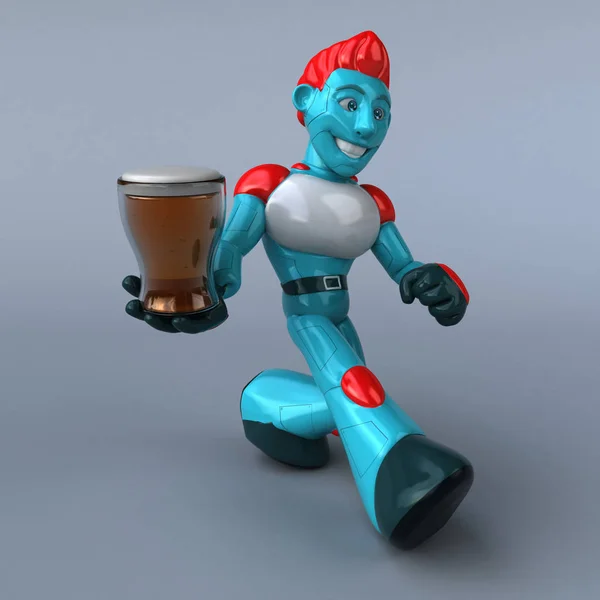 ビールと赤いロボット 3Dイラスト — ストック写真