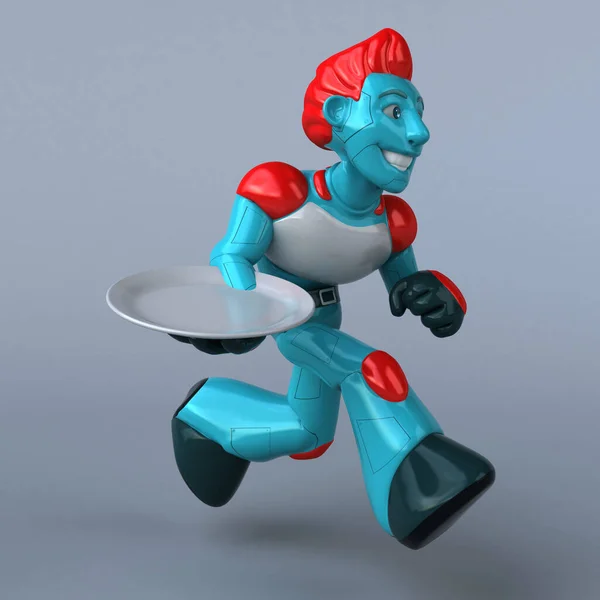 Red Robot  with plate - 3D Illustration