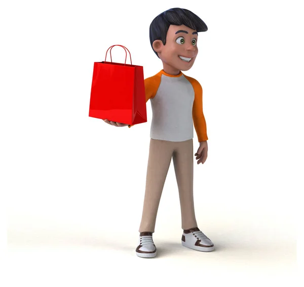 Spaß Cartoon Asiatische Teenager Mit Tasche — Stockfoto