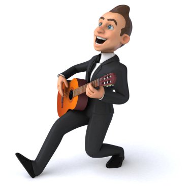 Gitarlı eğlenceli iş adamı - 3D Görüntü