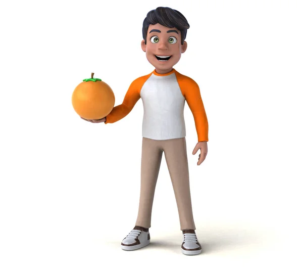 有趣的3D卡通亚洲青少年与橙色 — 图库照片