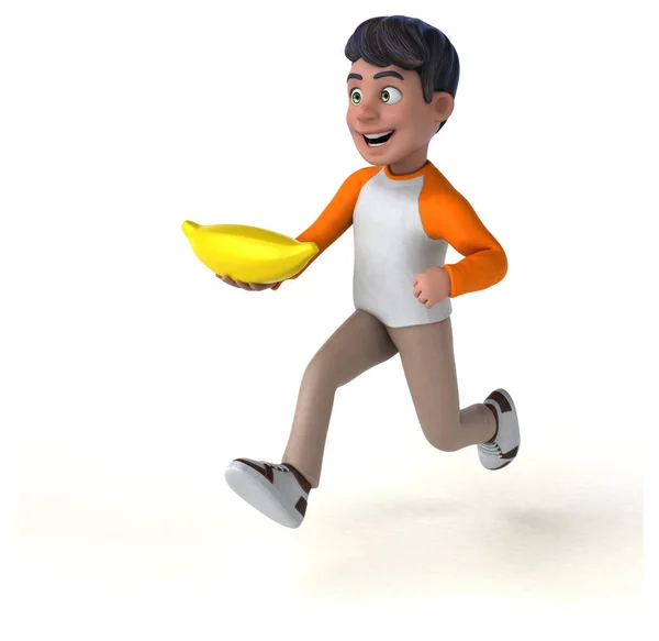 Цікава Мультфільм Азіатський Підліток Бананом — стокове фото