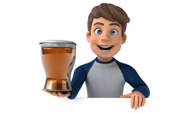 Personnage Dessin Animé Amusant Adolescent Avec Bière — Photo