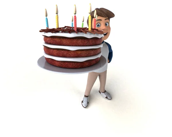 Cartone Animato Personaggio Divertente Adolescente Con Torta — Foto Stock