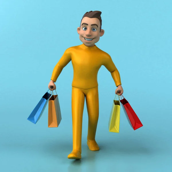 Diversión Personaje Amarillo Dibujos Animados Con Bolsas —  Fotos de Stock