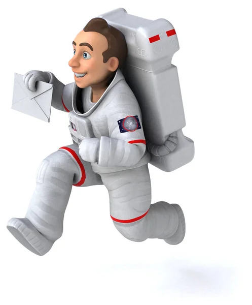有趣的宇航员与信封 3D插图 — 图库照片