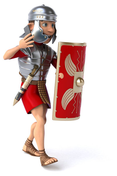 Fun roman soldier  with smartphone - 3D Illustration