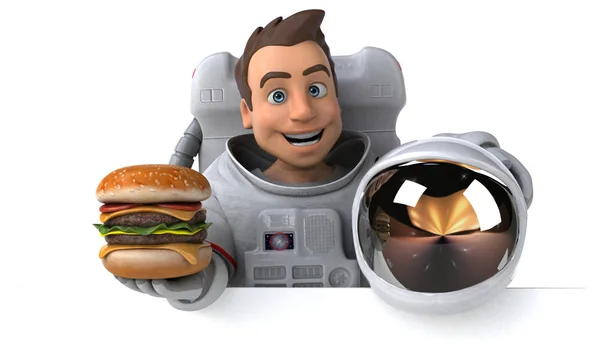 Spaß Astronaut Mit Burger Illustration — Stockfoto