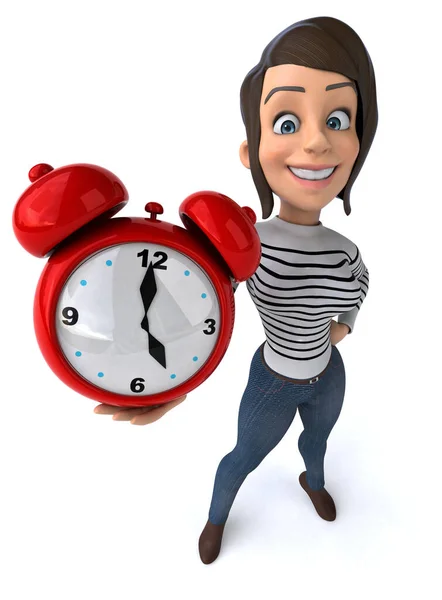 Spaß Cartoon Casual Figur Frau Mit Uhr — Stockfoto