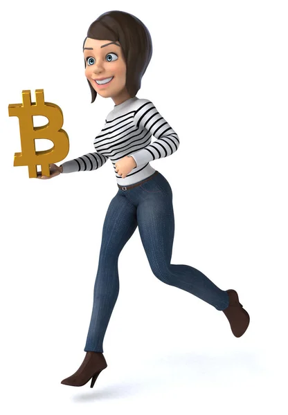 Boyutlu Eğlenceli Karikatür Bitcoin Sıradan Karakter Kadın — Stok fotoğraf