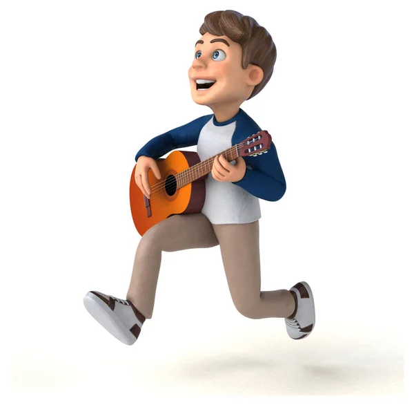 Boyutlu Çizgi Film Karakteri Gitarlı Eğlenceli Genç — Stok fotoğraf