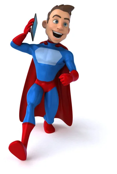 Rolig Superhjälte Med Telefon Illustration — Stockfoto