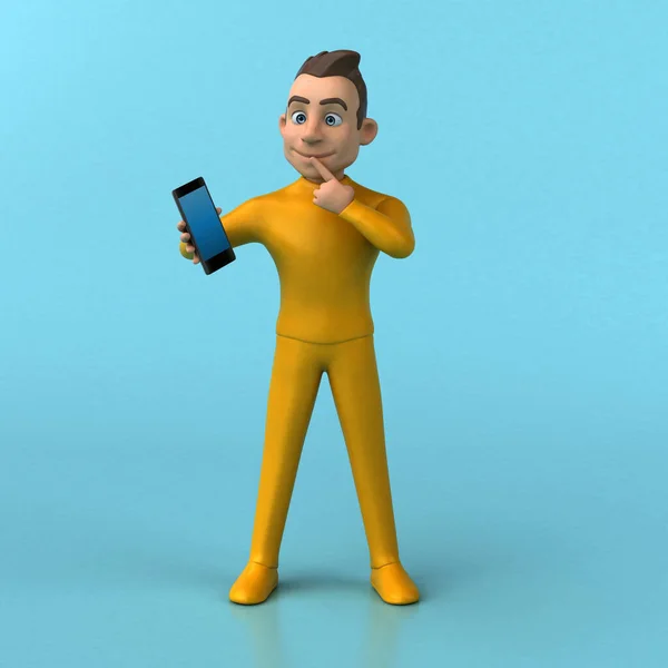 Διασκέδαση Καρτούν Κίτρινο Χαρακτήρα Τηλέφωνο — Φωτογραφία Αρχείου