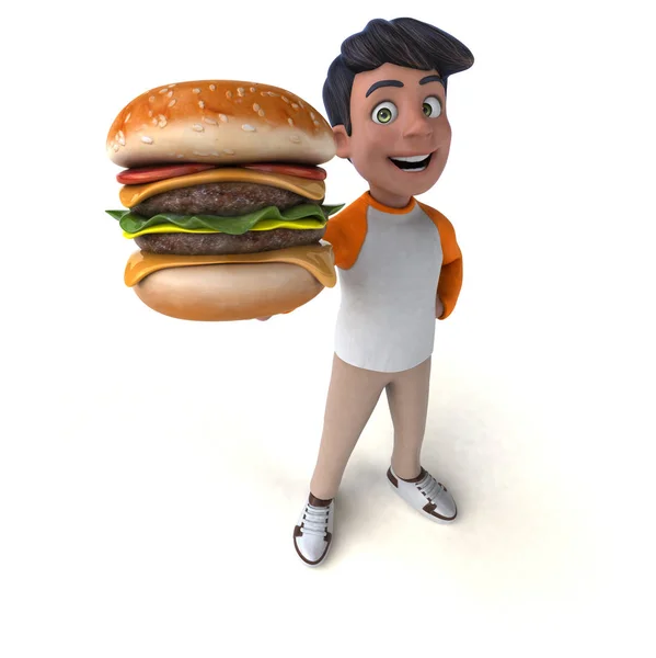 Leuke Cartoon Aziatische Tiener Met Hamburger — Stockfoto