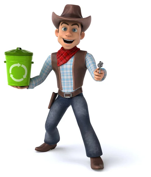 Fun Cowboy Met Vuilnisbak Illustratie — Stockfoto