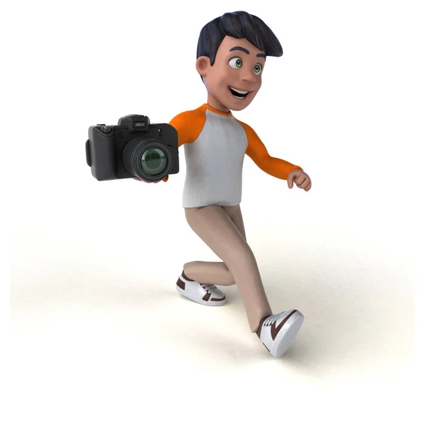 有趣3D漫画亚洲青少年与相机 — 图库照片