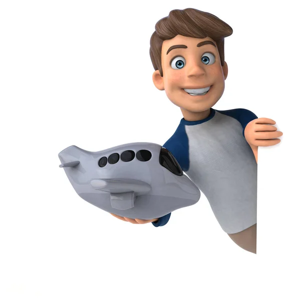Zeichentrickfigur Spaß Teenager Mit Flugzeug — Stockfoto