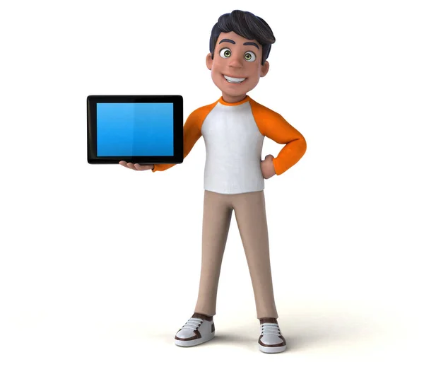 Fun Cartoon Asian Teenager Tablet — Stock Photo, Image