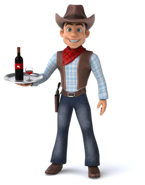 Spaß Cowboy Mit Wein Illustration — Stockfoto