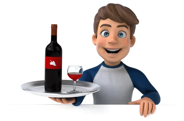 Personaggio Dei Cartoni Animati Divertente Adolescente Con Vino — Foto Stock