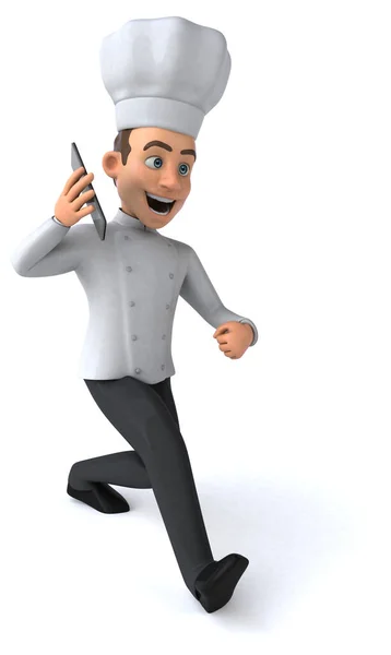 Leuke Chef Met Telefoon Illustratie — Stockfoto