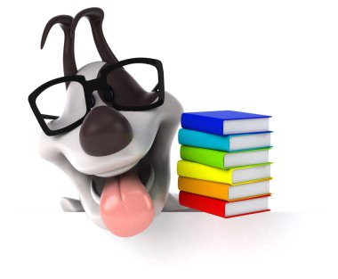 Kitaplı eğlenceli köpek - 3D İllüstrasyon