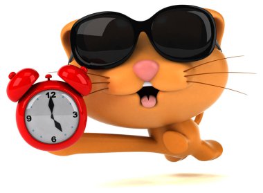 Saatli eğlenceli kedi - 3D Görüntü