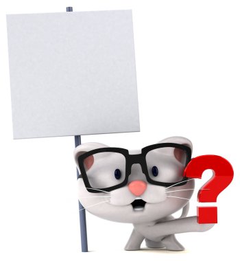 Sorusu olan eğlenceli kedi - 3D Görüntü