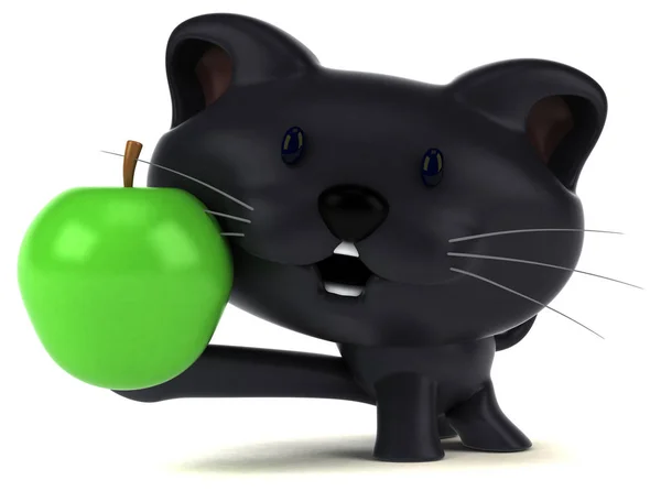 Rolig Katt Med Äpple Illustration — Stockfoto