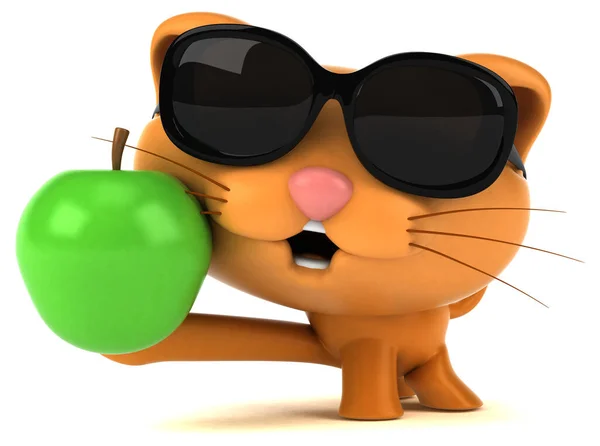 Gato Divertido Con Manzana Ilustración — Foto de Stock