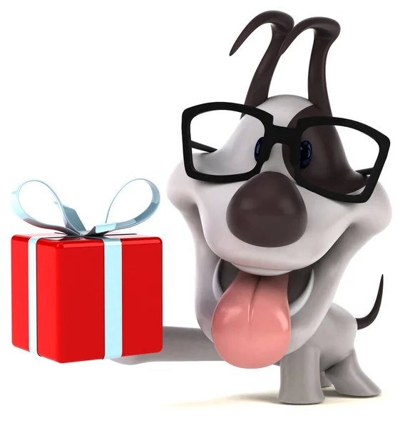 Chien Amusant Avec Cadeau Illustration — Photo