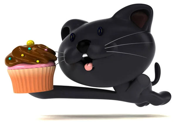 Leuke Kat Met Cupcake Illustratie — Stockfoto