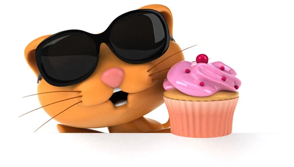 Fun Cat Mit Cupcake Illustration — Stockfoto