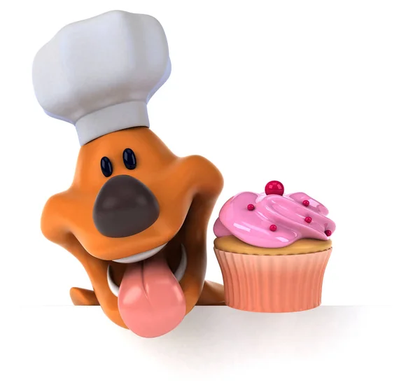 カップケーキ付きの楽しい犬 3Dイラスト — ストック写真