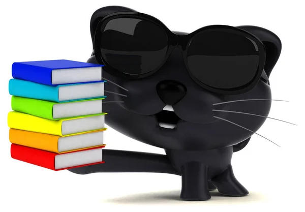 Gato Divertido Con Libros Ilustración — Foto de Stock