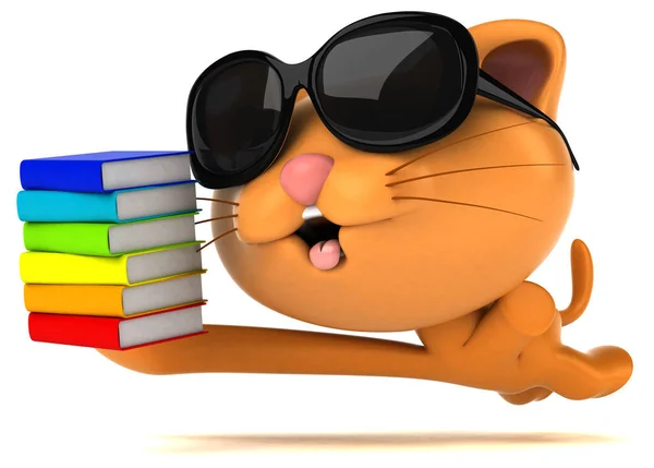 Gato Divertido Con Libros Ilustración — Foto de Stock