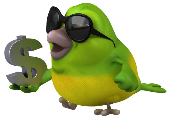 Pássaro Verde Divertido Com Dólar Ilustração — Fotografia de Stock