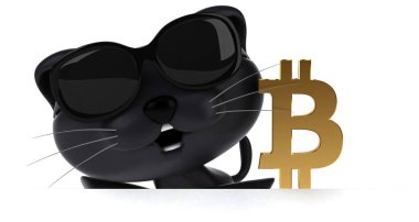 Bitcoin ile eğlenceli kedi - 3D Görüntü