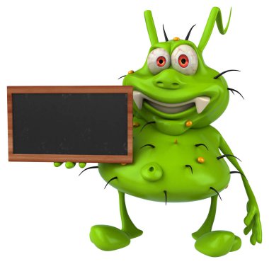 Fun 3D germ monster holding a blackboard clipart
