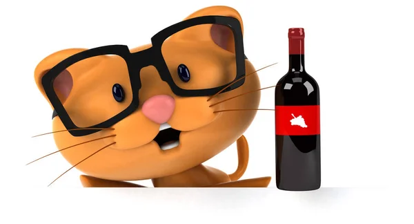 Fun Katze Mit Wein Illustration — Stockfoto