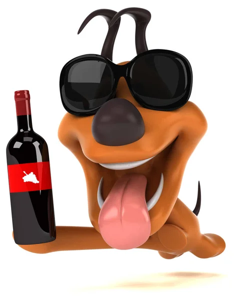 Spaßhund Mit Wein Illustration — Stockfoto